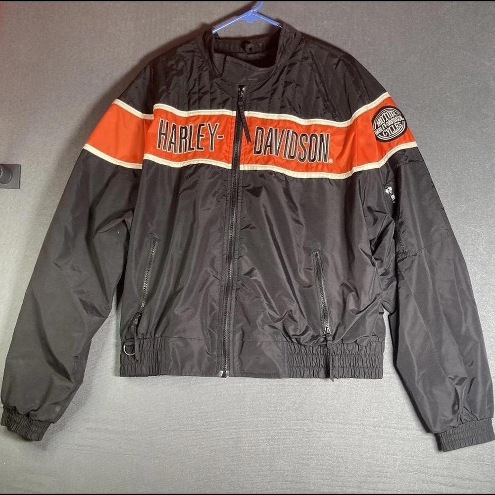 Vintage Harley Davidson Moto Racing Jacket Black Orange XXL